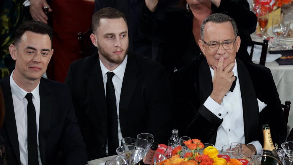 PHOTO: Colin Hanks, Chet Hanks and Tom Hanks attend the 77th Annual Golden Globe Awards, Jan. 5, 2020, in Los Angeles.