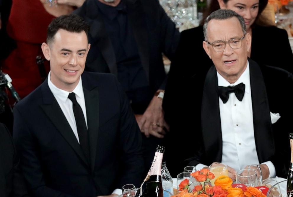 PHOTO: Colin Hanks and Tom Hanks, attend the 77th Annual Golden Globe Awards, Jan. 5, 2020, in Los Angeles.