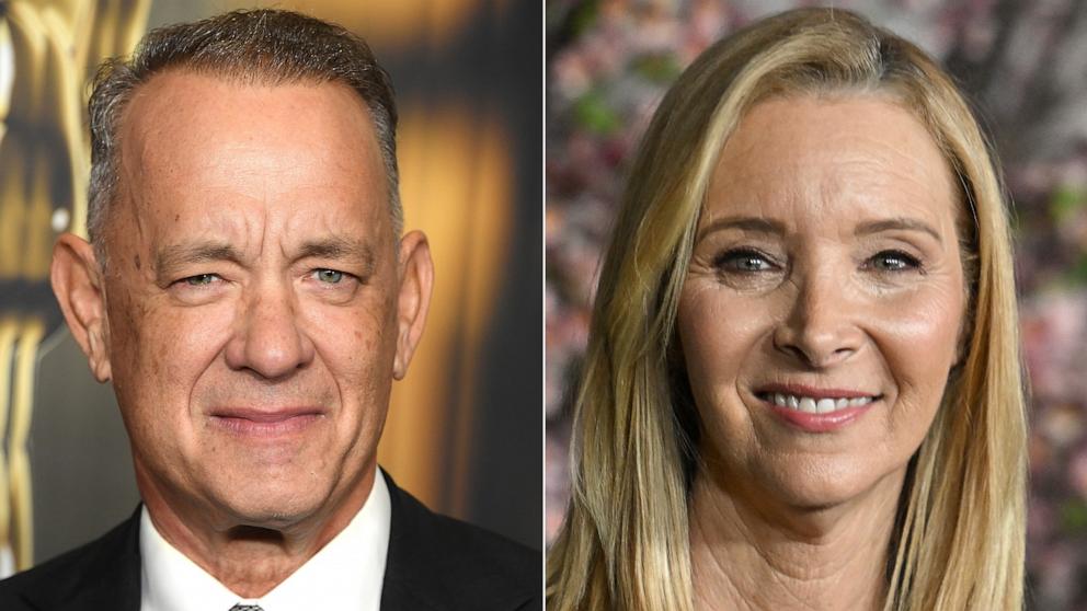 PHOTO: Tom Hanks arrives at the 2024 Governors Awards at Dolby Theatre on Nov. 17, 2024 in Hollywood and actress Lisa Kudrow arrives for the premiere of Netflix's "No Good Deed" at the Tudum Theater in Los Angeles.