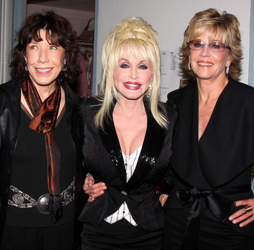 PHOTO: Lily Tomlin, Jane Fonda and Dolly Parton attend an opening of "9 to 5" at The Ahmanson Theater, Sept. 20, 2008, in Los Angeles.