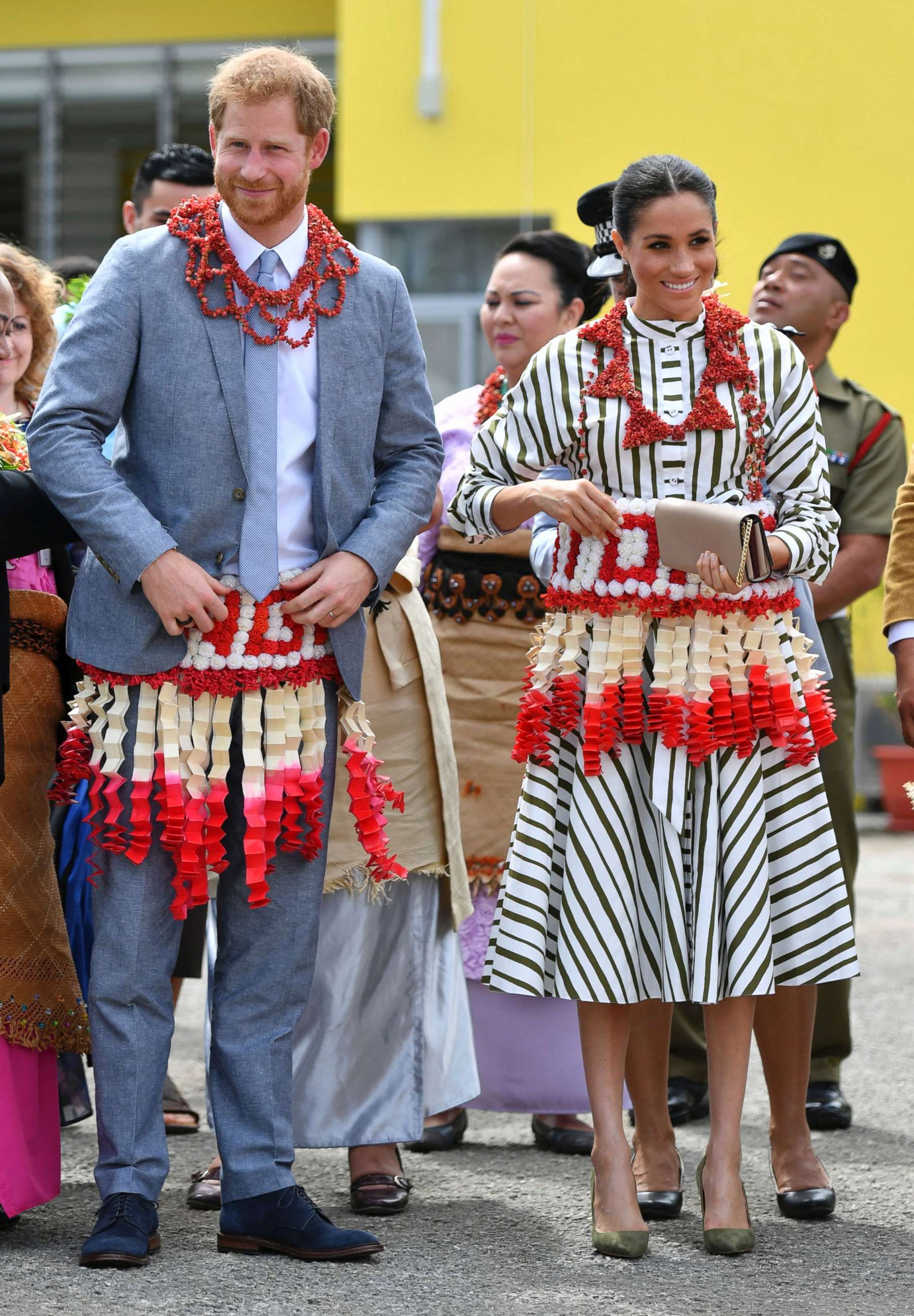 PHOTO: Prince Harry and his wife Meghan visit an exhibition of Tongan handicrafts, mats and tapa cloths at the Fa'onelua Convention Centre in Nuku'alofa, Tonga, Oct. 26, 2018.