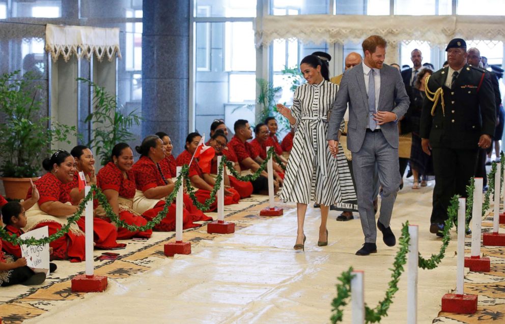 PHOTO: Prince Harry and Meghan, Duchess of Sussex arrive at St George Government Building in Nuku'alofa, Tonga, Oct. 26, 2018. 