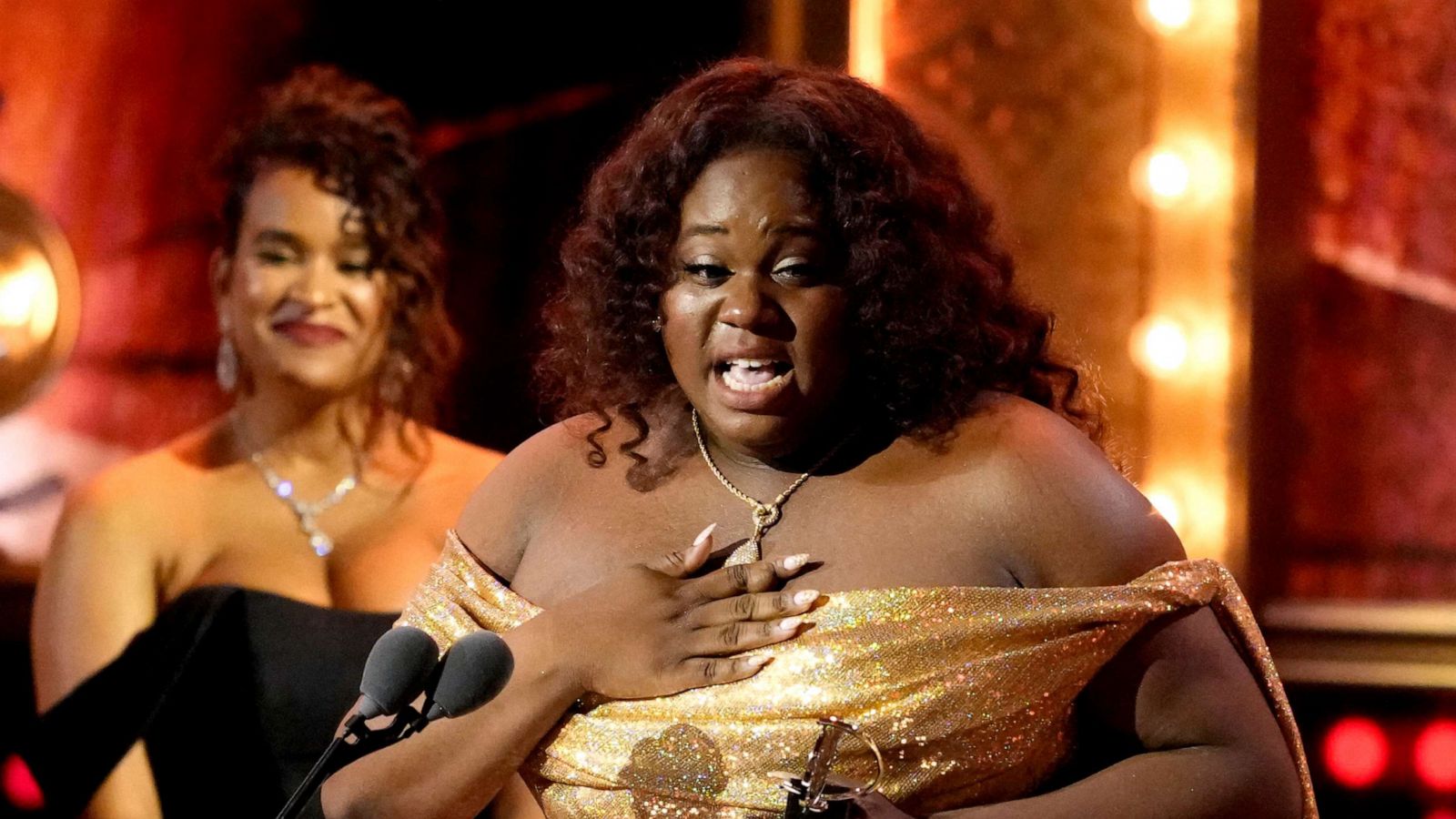 PHOTO: Alex Newell accepts the award for best performance by an actor in a featured role in a musical for "Shucked" at the 76th annual Tony Awards on June 11, 2023, at the United Palace theater in New York.