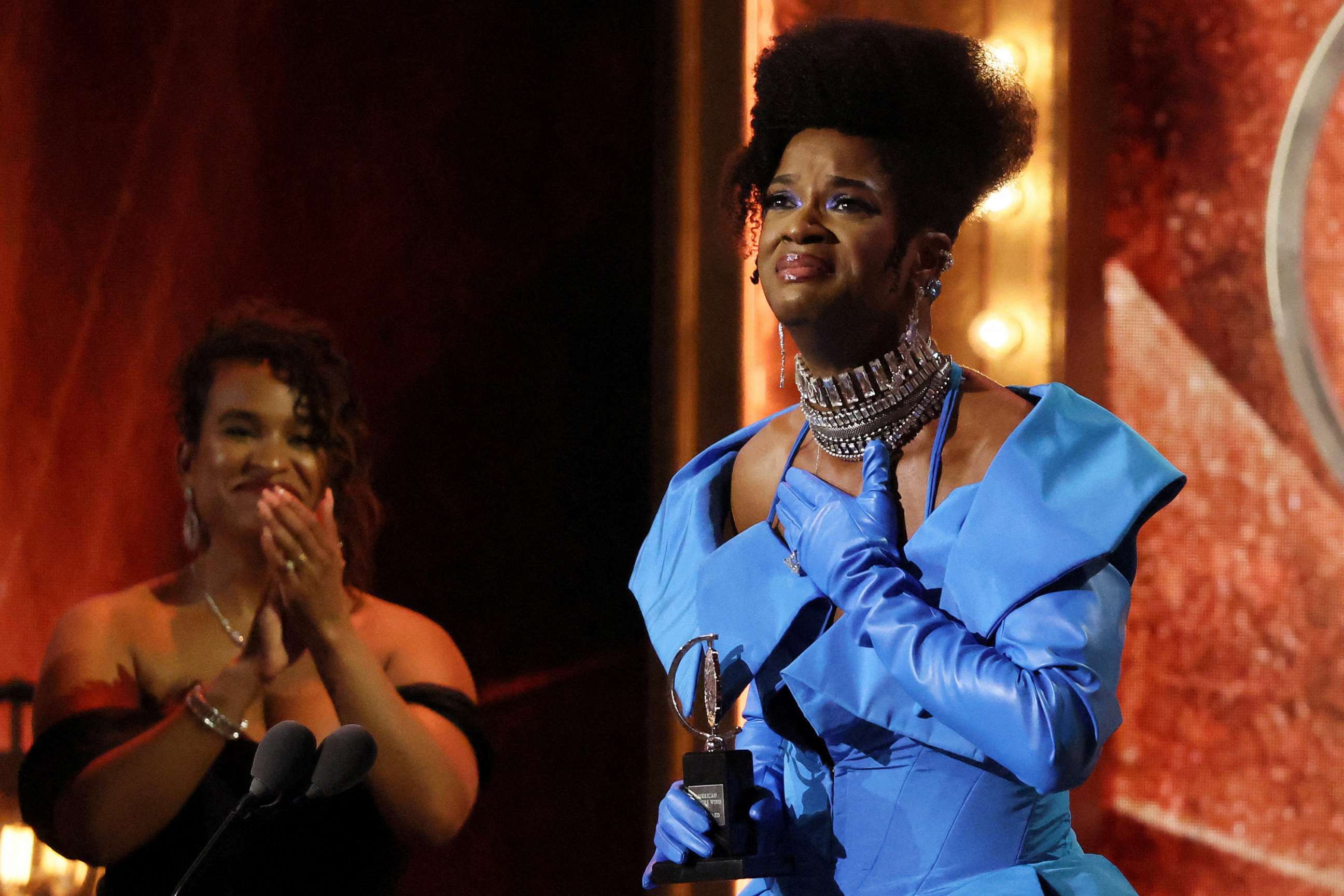 PHOTO: J. Harrison Ghee accepts the award for the Best Performance by an Actor in a Leading Role in a Musical for "Some Like It Hot" at the 76th Annual Tony Awards in New York City, June 11, 2023.