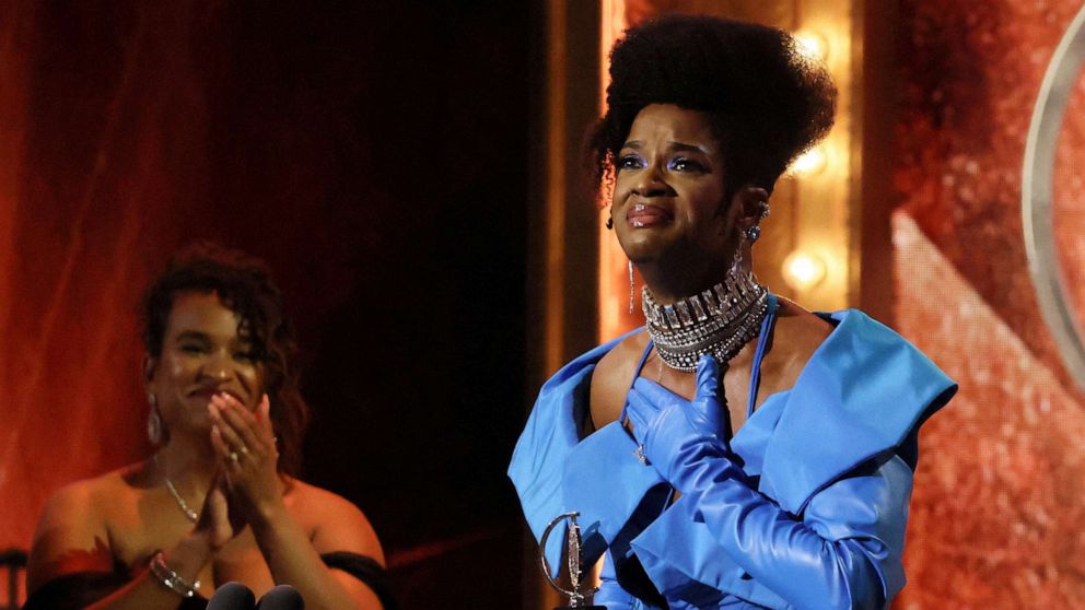 PHOTO: J. Harrison Ghee accepts the award for the Best Performance by an Actor in a Leading Role in a Musical for "Some Like It Hot" at the 76th Annual Tony Awards in New York City, June 11, 2023.