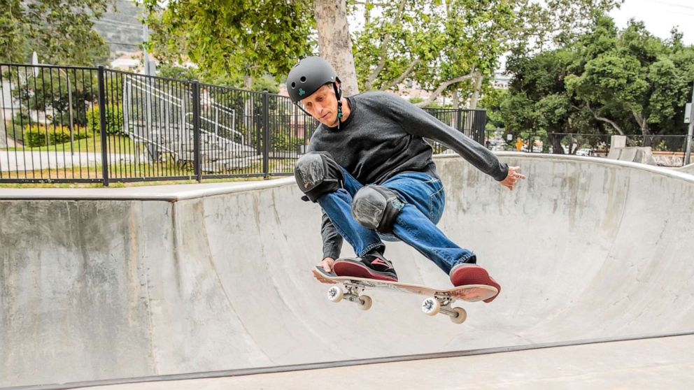 PHOTO: Tony Hawk skates in Los Angeles, Feb. 25, 2020.