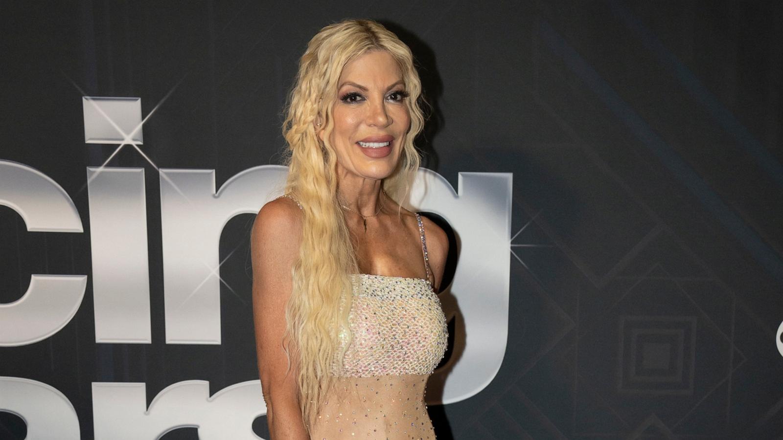 PHOTO: Tori Spelling sppears on the red carpet for the new season of "Dancing with the Stars," Sept. 17, 2024 .