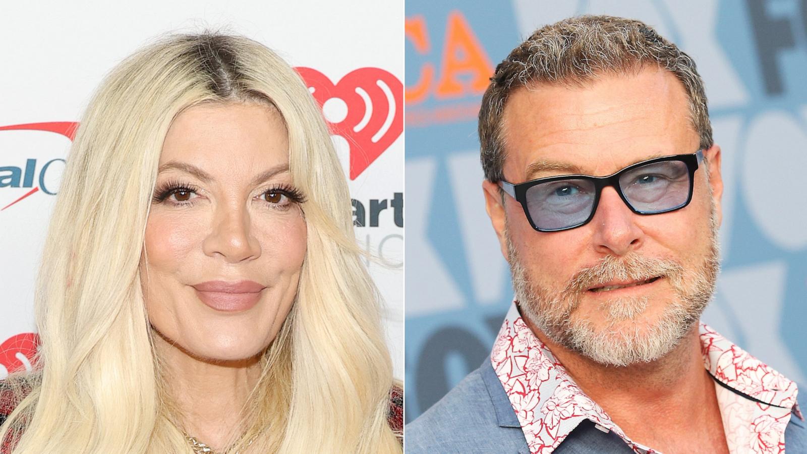 PHOTO: Split image of Tori Spelling at the iHeartRadio 102.7 KIIS FM's Jingle Ball 2023 at The Kia Forum on Dec. 01, 2023 in Los Angeles, and Canadian actor Dean McDermott attends the 2019 All-Star Party at Fox Studios on Aug. 7, 2019 in Los Angeles.