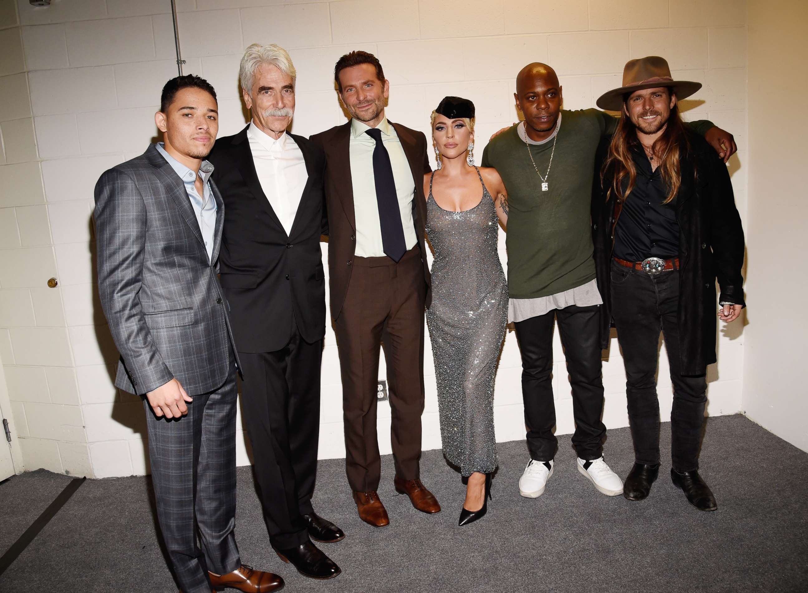 PHOTO: Anthony Ramos, Sam Elliott, Bradley Cooper, Lady Gaga, Dave Chappelle, and Lukas Nelson attend the "A Star Is Born" premiere during 2018 Toronto International Film Festival at Roy Thomson Hall Sept. 9, 2018, in Toronto.