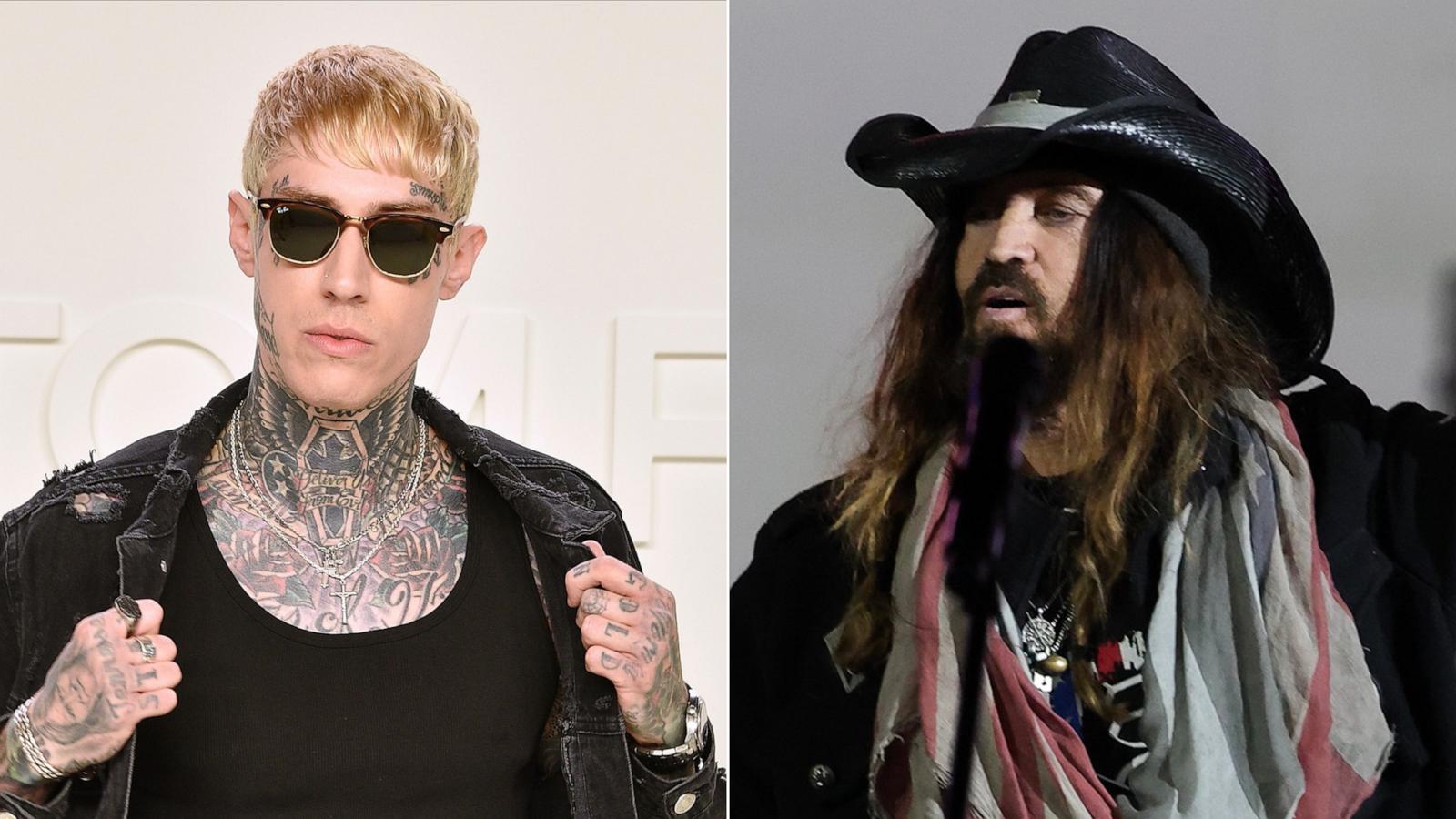 PHOTO: Trace Cyrus attends the Tom Ford AW/20 Fashion Show at Milk Studios, Feb. 7, 2020, in Los Angeles. | Billy Ray Cyrus performs during the Liberty Inaugural Ball, on Jan. 20, 2025, in Washington, D.C.