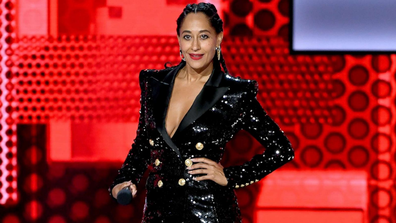 PHOTO: Tracee Ellis Ross speaks onstage during the 2018 American Music Awards at Microsoft Theater, Oct. 9, 2018, in Los Angeles.