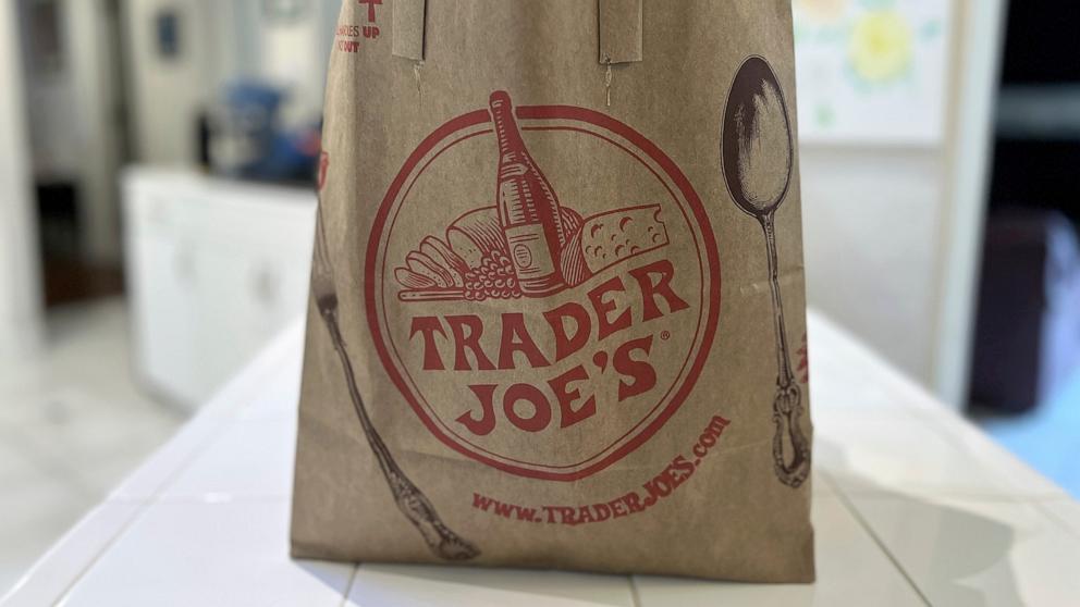PHOTO: Trader Joe's paper grocery bag on a kitchen countertop, Lafayette, California, February 28, 2025.