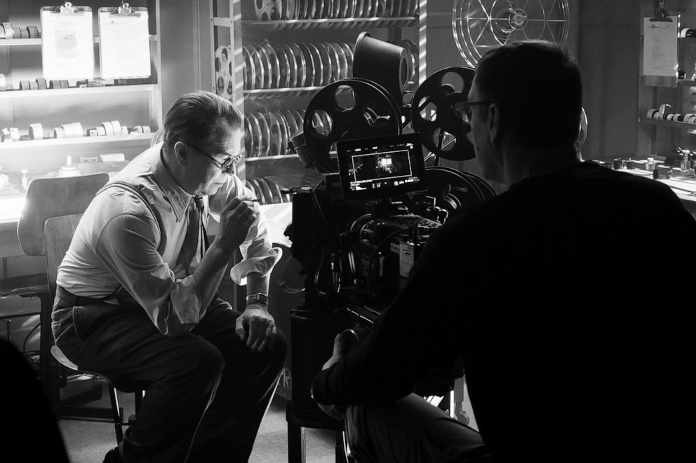 PHOTO: Gary Oldman portrays Herman J Mankiewicz on the set during the filming of David Fincher's "Mank". 