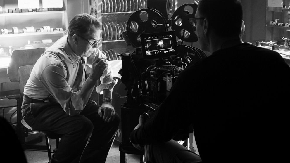 PHOTO: Gary Oldman portrays Herman J Mankiewicz on the set during the filming of David Fincher's "Mank". 