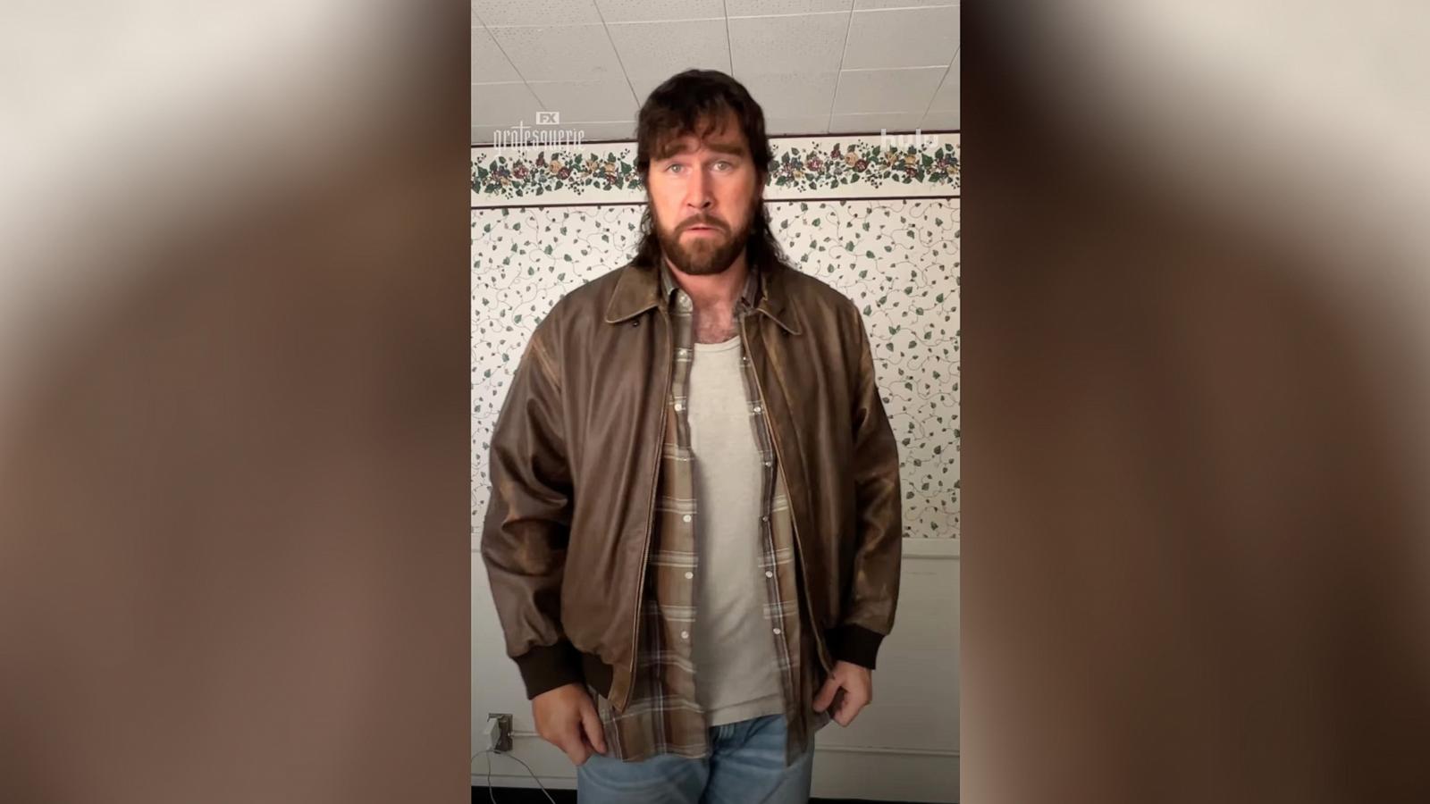 PHOTO: Travis Kelce reveals his mullet for episode seven of FX’s “Grotesquerie,” in a video posted to the series’ Instagram account.