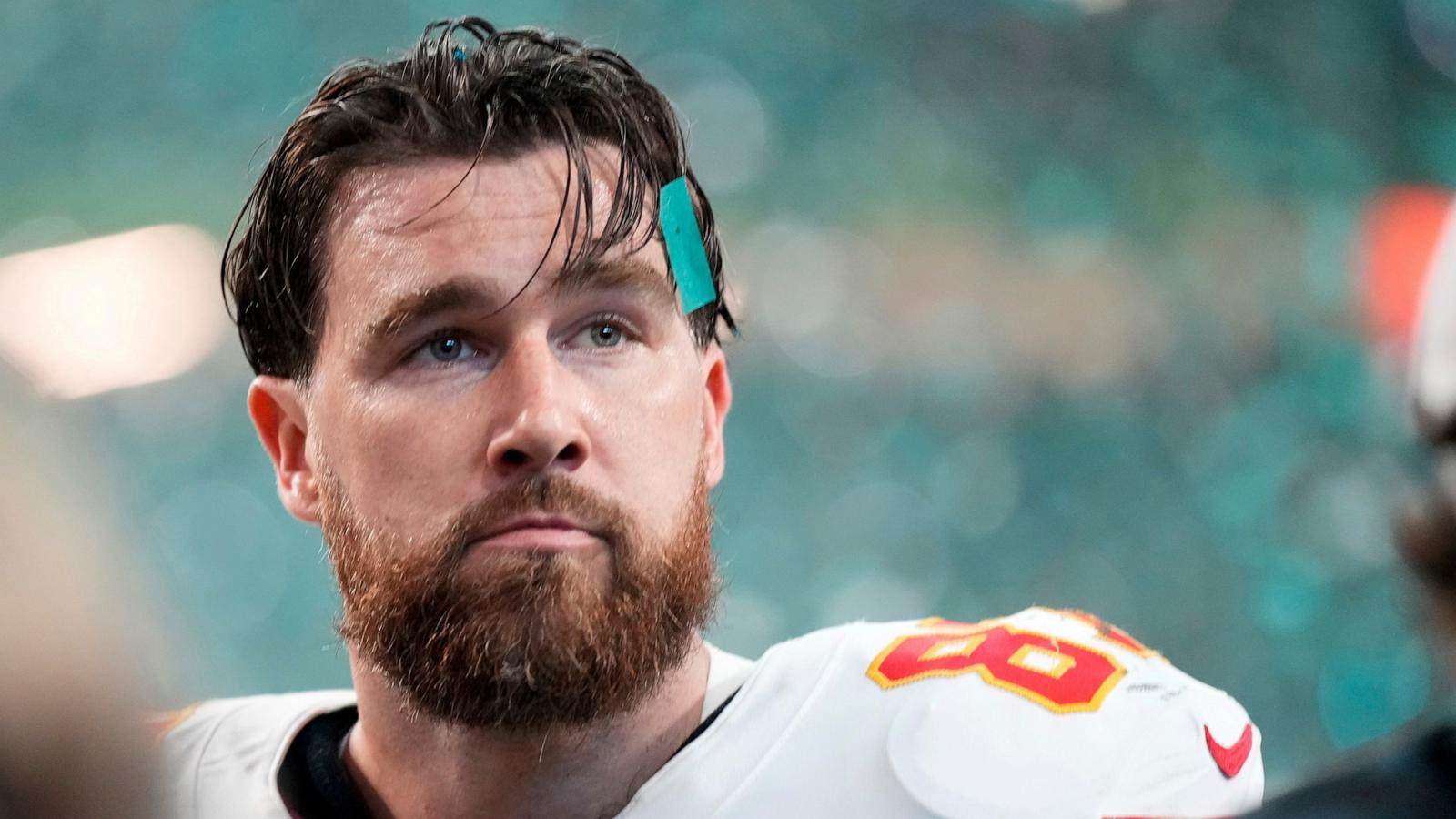 PHOTO: Kansas City Chiefs tight end Travis Kelce walks off the field after a loss to the Philadelphia Eagles during the NFL Super Bowl 59 football game, Feb. 9, 2025, in New Orleans.