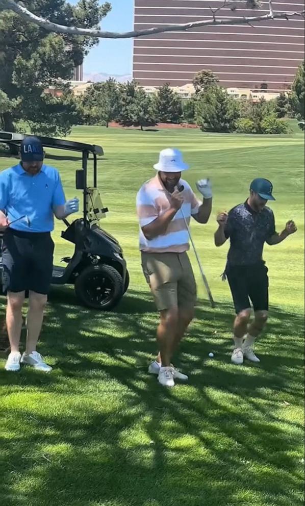 PHOTO: Justin Timberlake, Andrew Santino and Travis Kelce appear in this screenshot from a video shared by Timberlake on Tiktok.