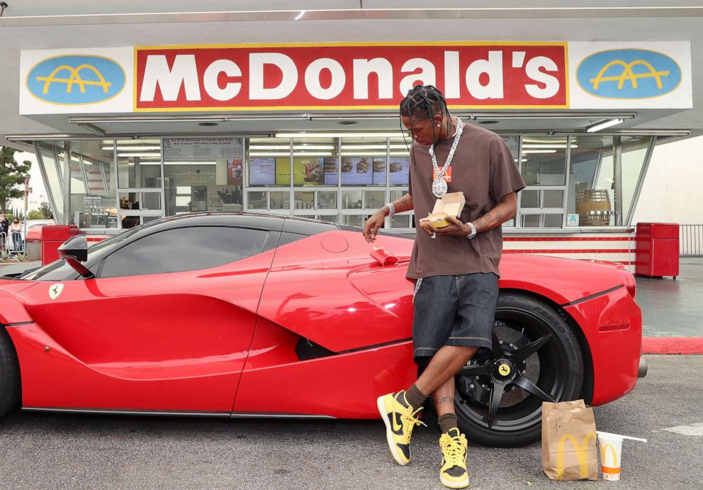 PHOTO: Travis Scott rolled up to McDonald’s in style to pick up his signature order, The Travis Scott. The meal is available nationwide from September 8 through October 4 for $6 at participating McDonald’s restaurants.