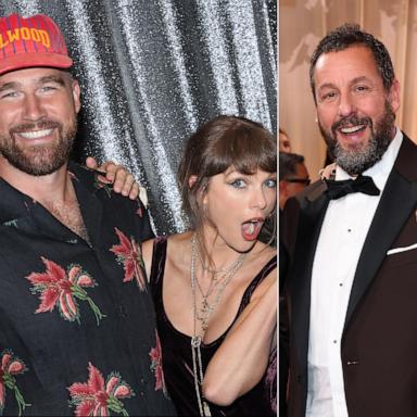 PHOTO: Travis Kelce and Taylor Swift are shown in New York, on June 13, 2026. | Adam Sandler attends an event on Jan. 11, 2026, in Beverly Hills, Calif.
