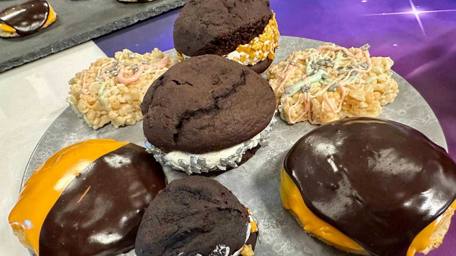 PHOTO: Chef Judy Joo created these out-of-this-world treats, including spacey Rice Krispies treats and eclipse chocolate moon pies and more for "Good Morning America," on April 8, 2024.