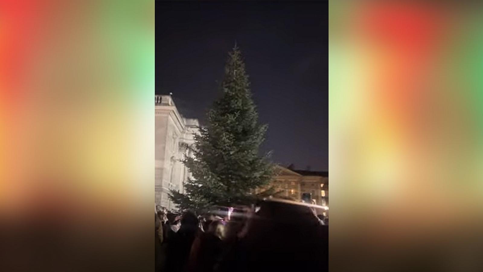 PHOTO: Video recorded at Trinity College Dublin shows a Christmas tree lighting gone awry.