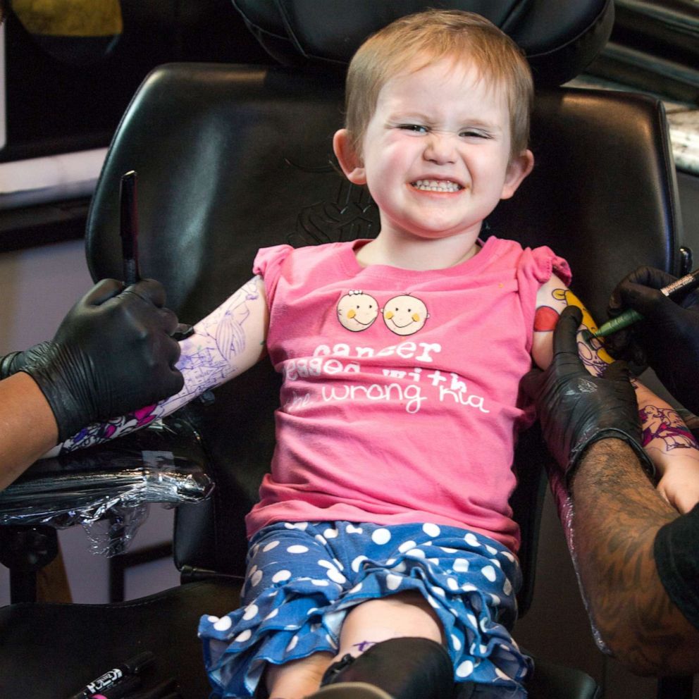 VIDEO: 3-year-old fighting cancer gets magical Disney 'tattoos' to be just like dad 