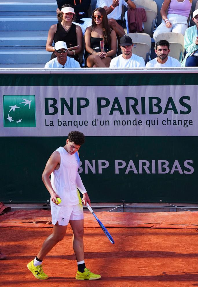PHOTO: Trinity Rodman watches Ben Shelton in his third round match at the French Open Tennis Tournament in Paris, on May 30, 2025.