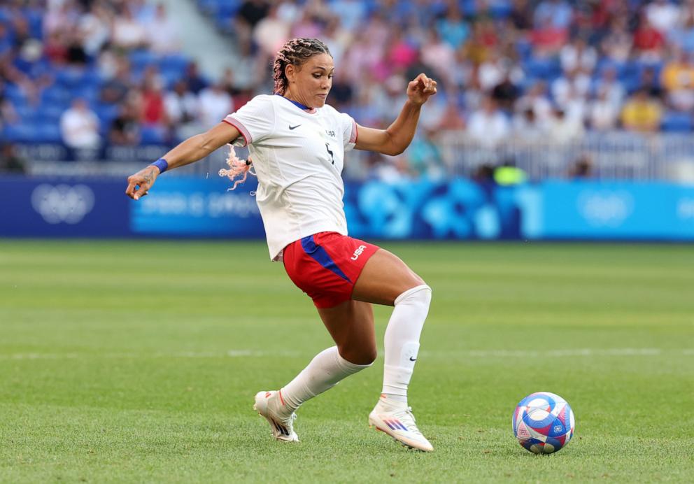 PHOTO: Trinity Rodman #5 of Team United States in action during the Women's semifinal match between United States of America and Germany during the Olympic Games Paris 2024 at Stade de Lyon on Aug. 06, 2024 in Lyon, France.