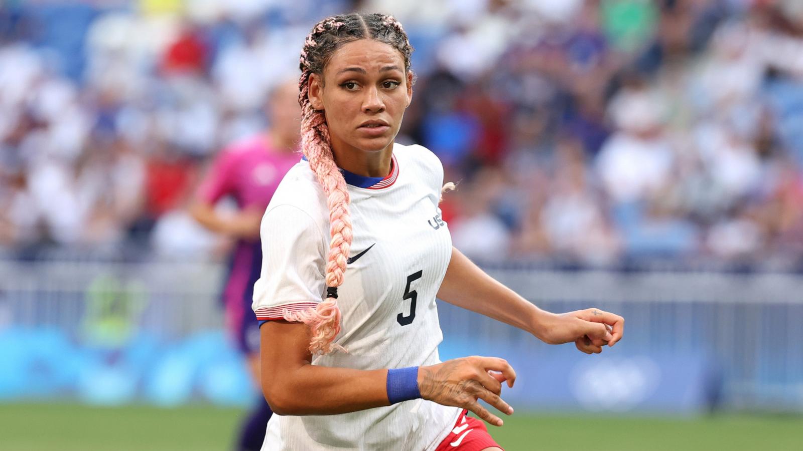 PHOTO: Trinity Rodman #5 of Team United States in action during the Women's semifinal match between United States of America and Germany during the Olympic Games Paris 2024 at Stade de Lyon on Aug. 06, 2024 in Lyon, France.