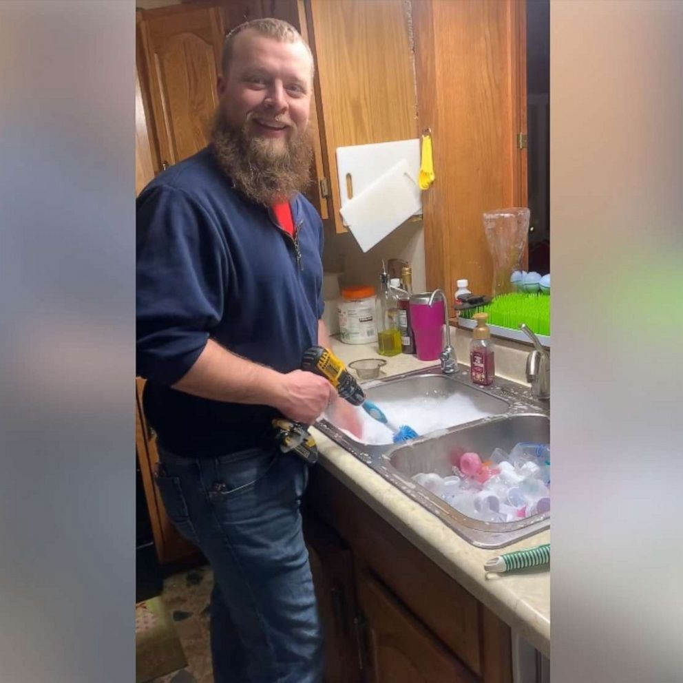 VIDEO: Triplet dad comes up with genius hack to clean all those bottles