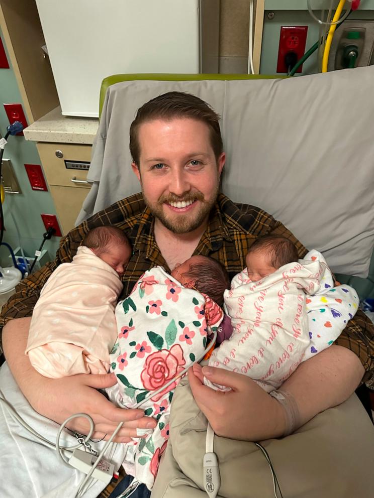 PHOTO: Although Gwynevere, Calliope and Scarlett were born a few days shy of 32 weeks, they didn’t have any complications at birth, according to dad Theo Hampton.