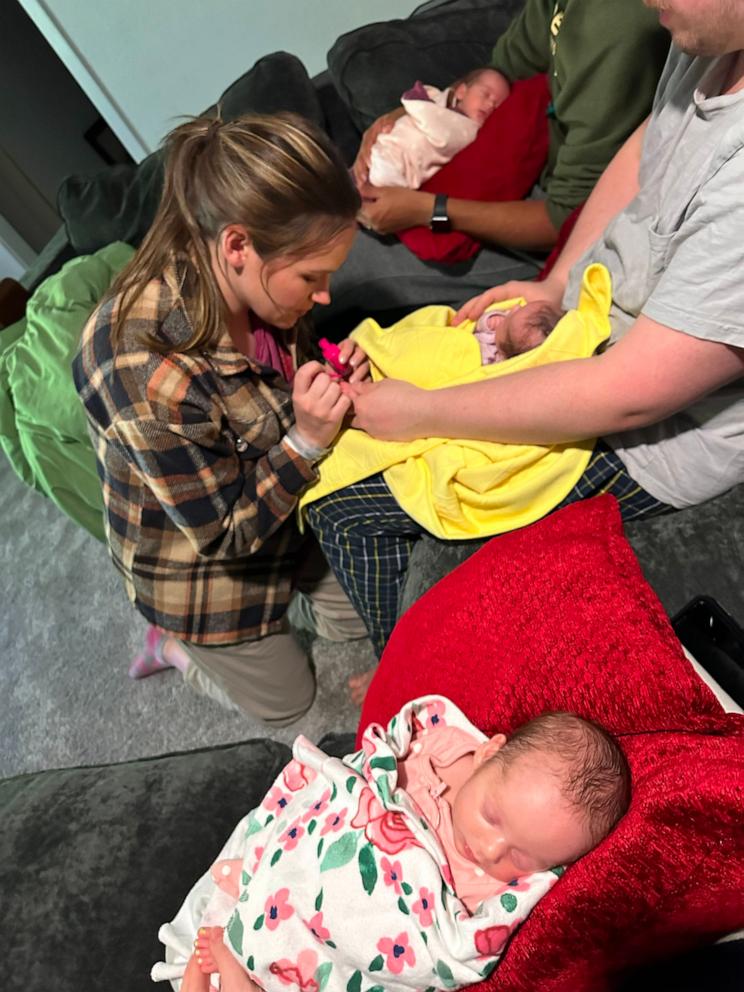 PHOTO: The Hamptons painted the triplets’ toenails to help them tell the girls apart.