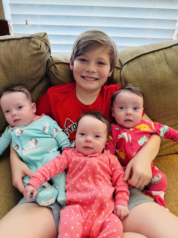 PHOTO: Brittany and Josh Ingram’s 10-year-old son Joshua Blaine, or JB, with his sisters Emersyn, Adalyn, and Layla, about 5 months old.