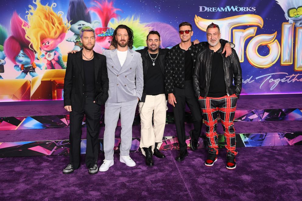 PHOTO: (L-R) Lance Bass, JC Chasez, Chris Kirkpatrick, Justin Timberlake, and Joey Fatone attend a special screening of Universal Pictures' "Trolls: Band Together" at TCL Chinese Theatre, Nov. 15, 2023, in Hollywood, Calif.