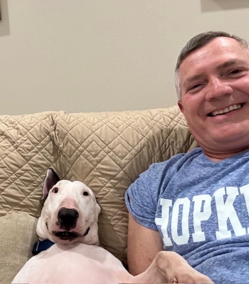 PHOTO: Frank Spina and his wife Carla Spina of Parkland, Florida adopted Trooper, a bull terrier they estimate is about 3 years old.