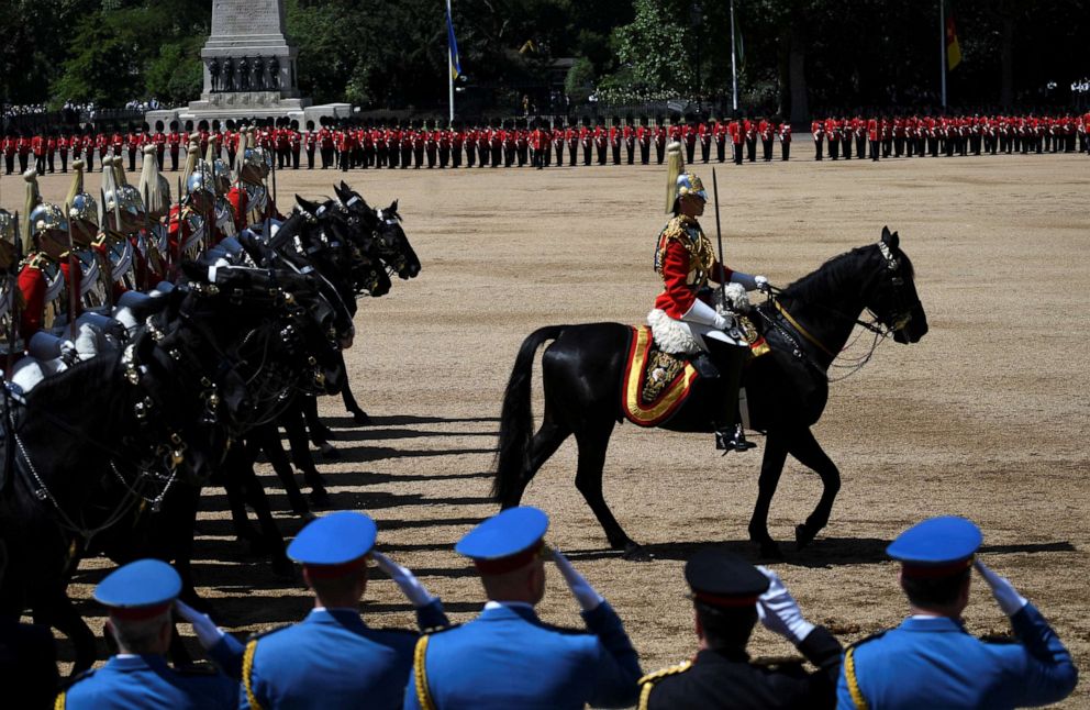 PHOTO: The Household Division rehearse Trooping the Colour for the Colonel's Review ahead of the Queen's birthday parade next week, on Horseguards Parade in London, June 1, 2019. 