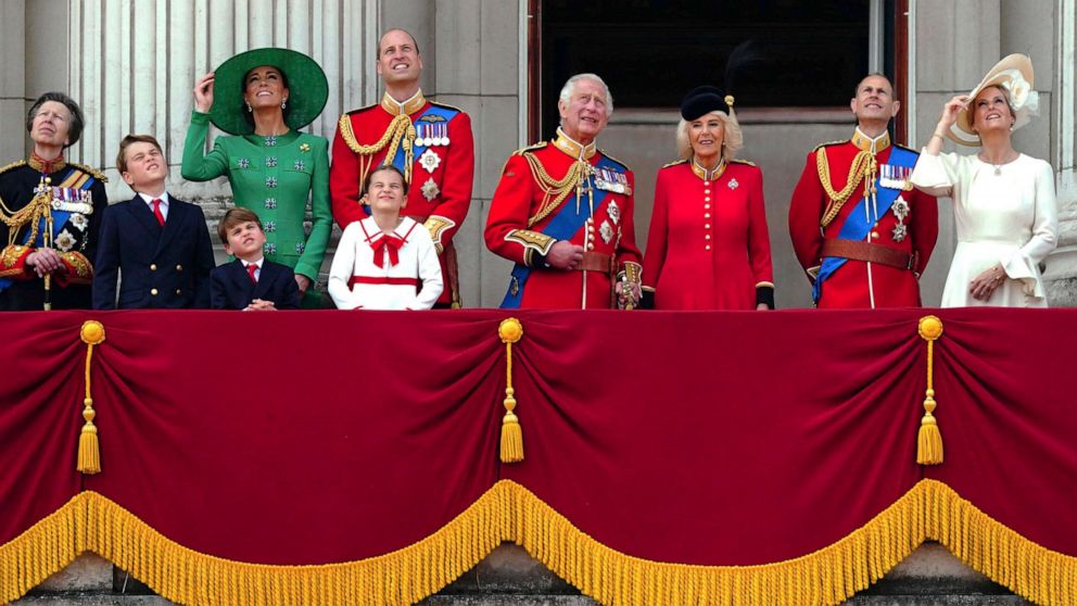 George Charlotte And Louis Join Grandfather King Charles Iii At His 1st Trooping The Colour As