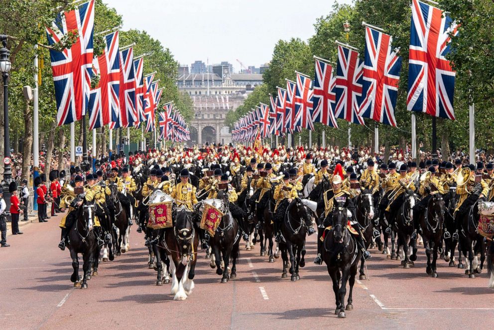 PHOTO: Soldiers on parade take part in Trooping The Colour to celebrate the birthday of King Charles III 75th birthday later this year, on June 17, 2023, in London.