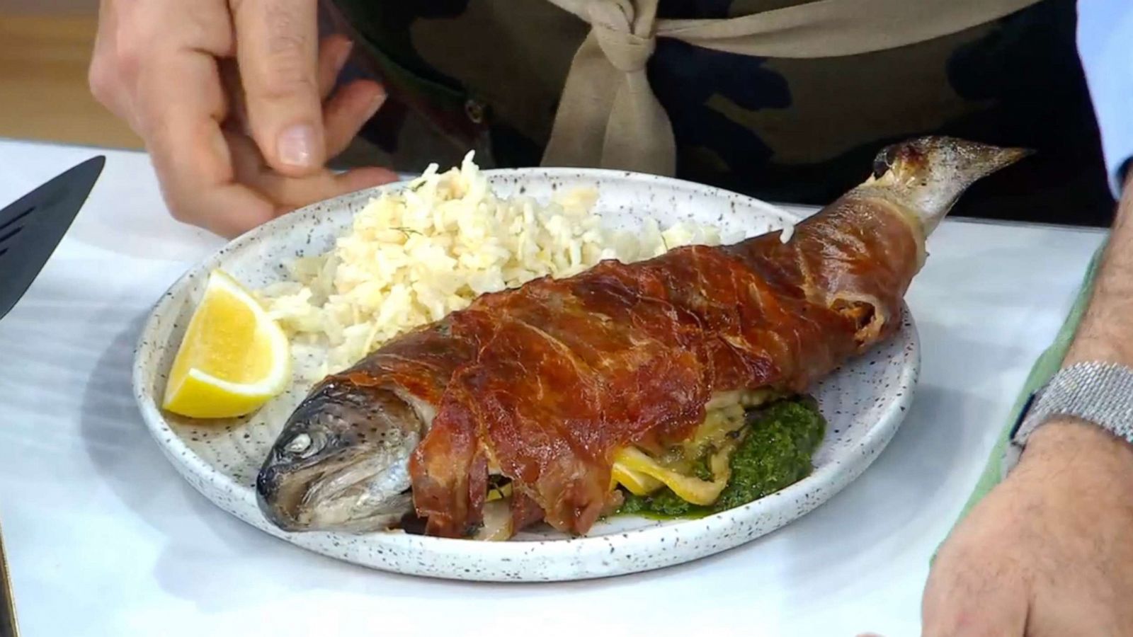 PHOTO: Andrew Zimmern's Prosciutto-Wrapped Trout.