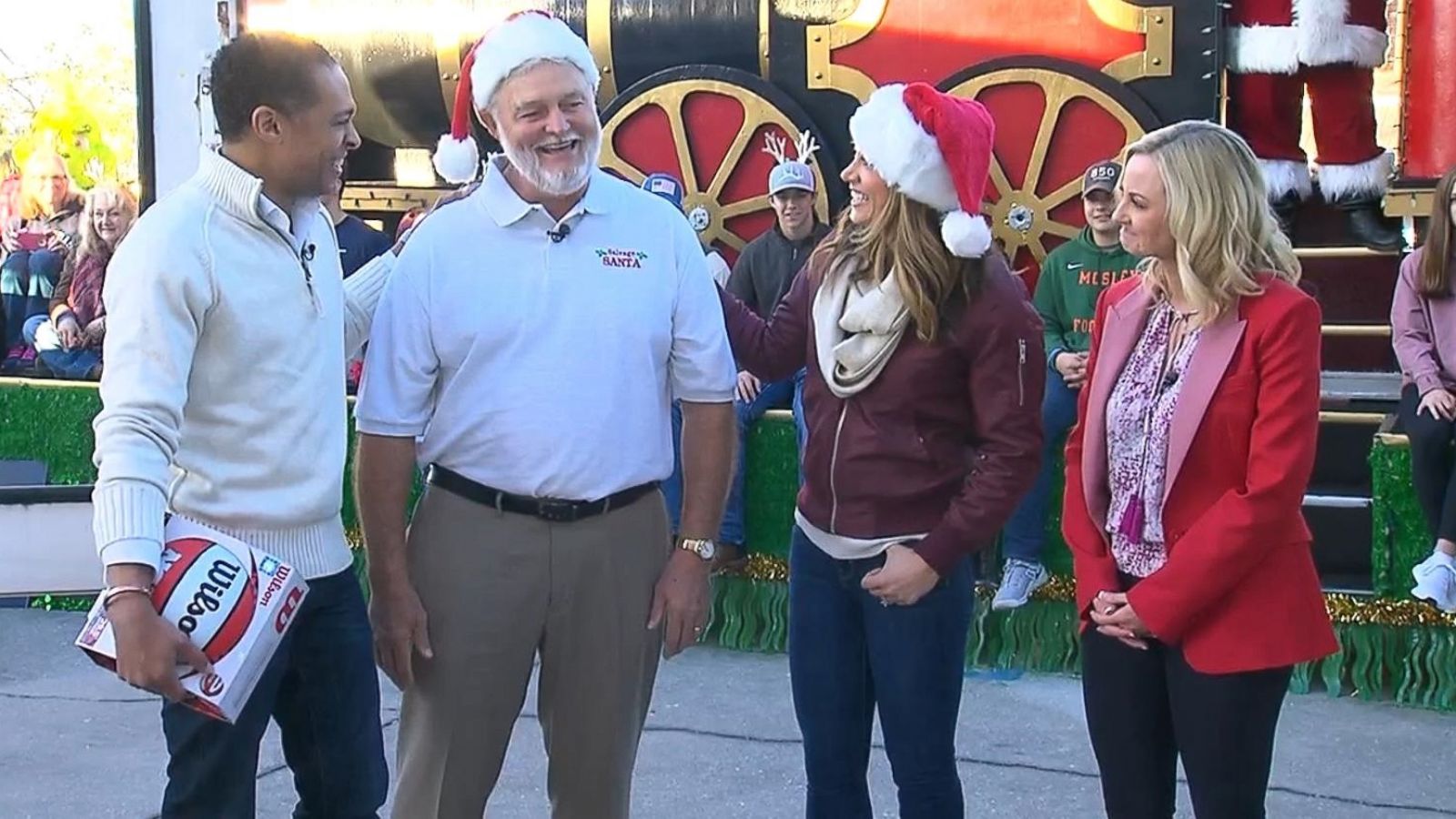 PHOTO: Mike Jones, center, stands in Panama City, Florida, with ABC News' TJ Holmes and Ginger Zee and SAP CMO Alicia Tillman, far right.