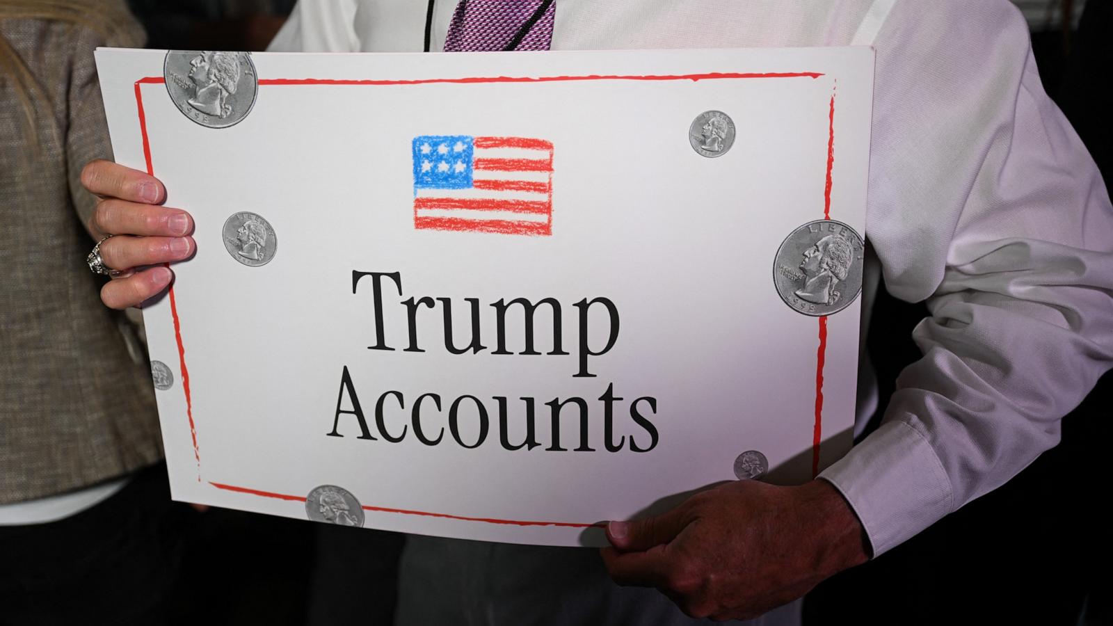 PHOTO: An attendee holds a Trump Accounts sign during a "Trump Accounts Tour" event in Westlake Village, Calif., May 29, 2026.