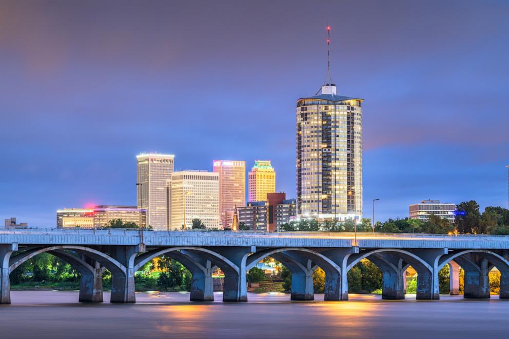 PHOTO: The skyline of Tulsa, Oklahoma, next to the Arkansas River.