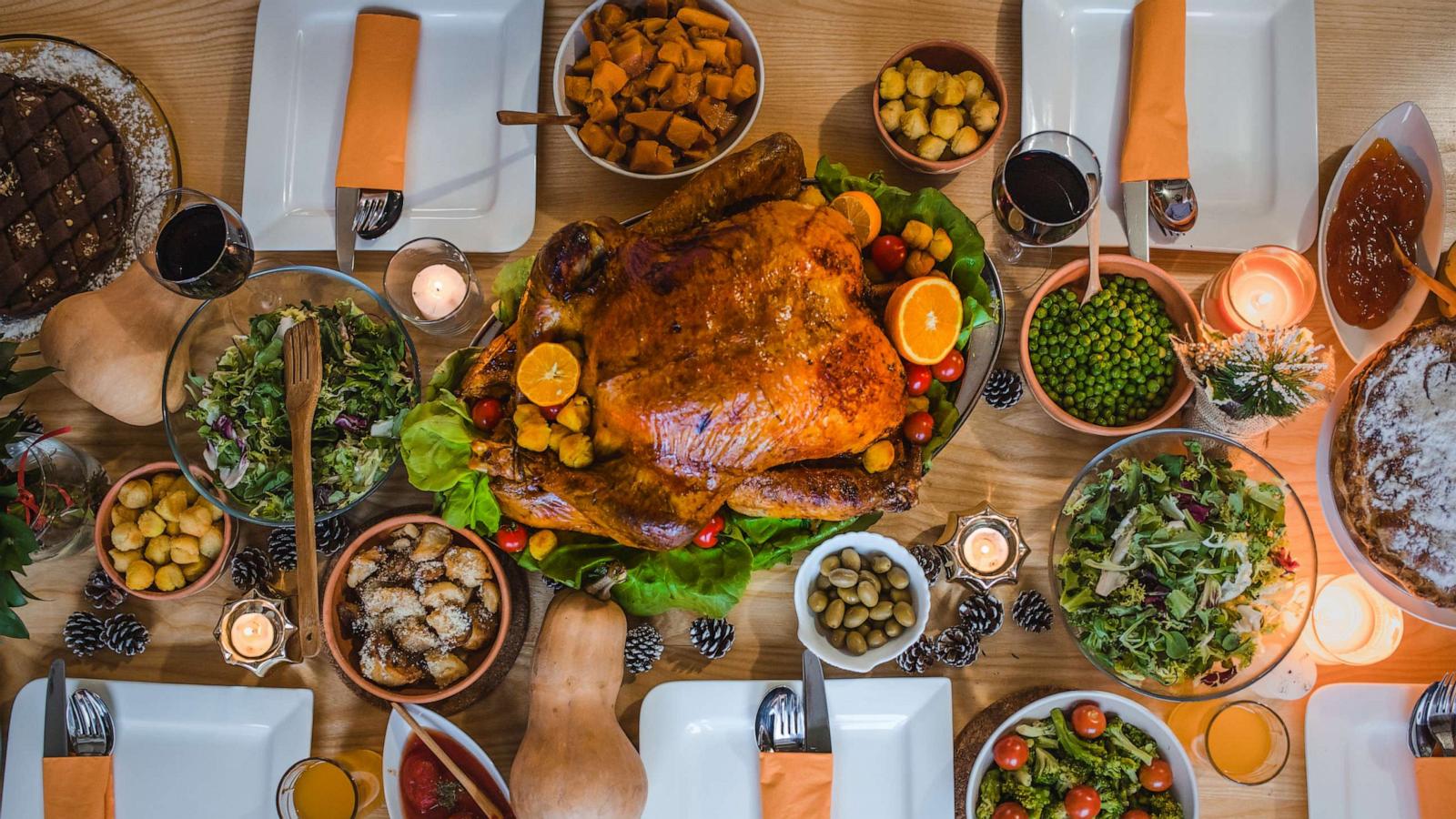 PHOTO: Food on a decorated table on Thanksgiving day.