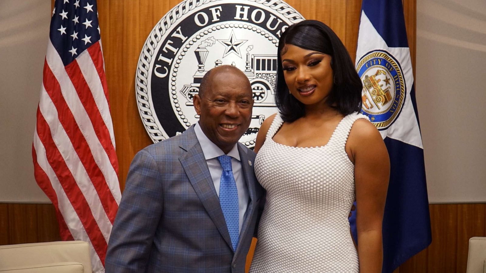 PHOTO: Houston Mayor Sylvester Turner tweeted this photo, May 2, 2022, celebrating the philanthropic contributions of Megan Thee Stallion and declared May 2 Megan Thee Stallion Day.