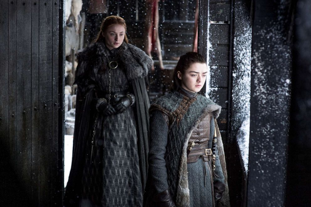 PHOTO: Sophie Turner, as Sansa Stark, left, and Maisie Williams, as Arya Stark, in a scene from "Game of Thrones."