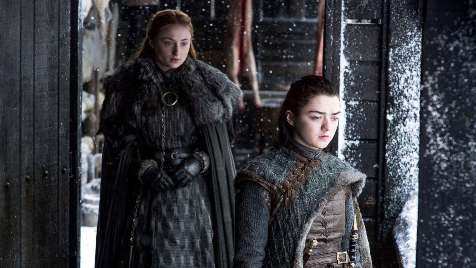 PHOTO: Sophie Turner, as Sansa Stark, left, and Maisie Williams, as Arya Stark, in a scene from "Game of Thrones."