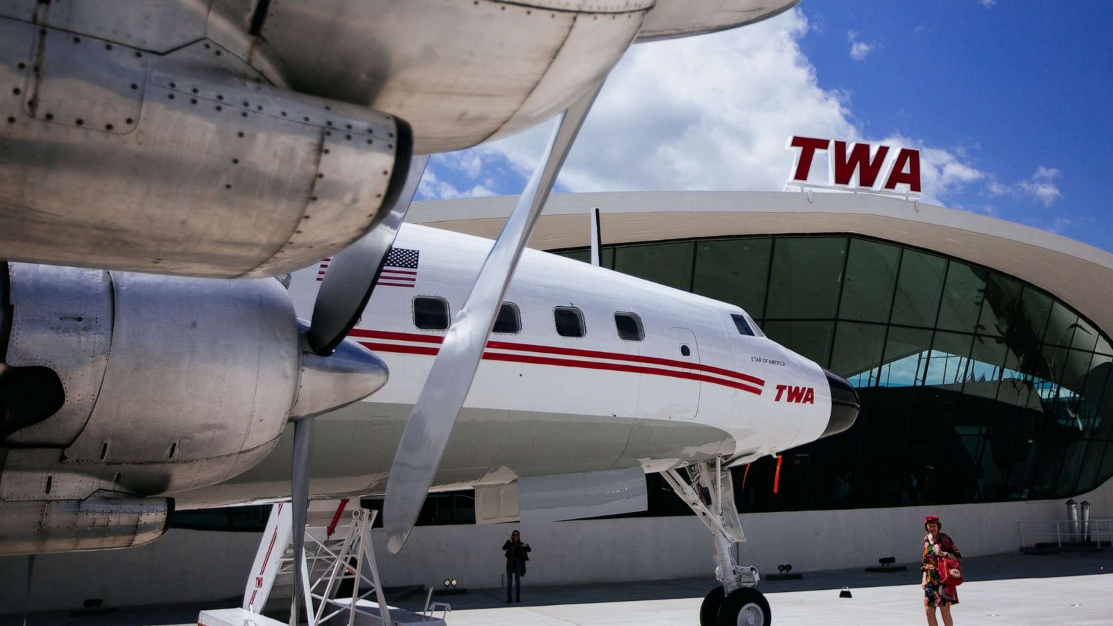 PHOTO: "Connie," the 1958 Lockheed Constellation airplane restored as a cocktail lounge is seen at the newly opened TWA Hotel at JFK Airport on May 15, 2019 in New York City.