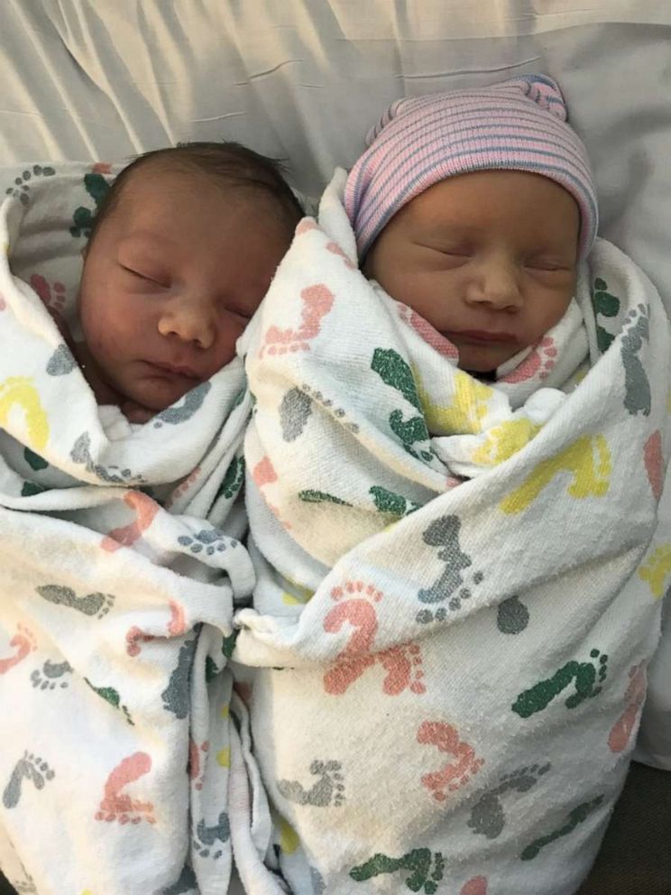 PHOTO: Rhett, a boy, arrived at 8:06 a.m. on June 7 weighing in at 7 pounds, 11 ounces. His sister, Rhenley, was born at 8:08 a.m. weighing in at 4 pounds, 13 ounces. 

