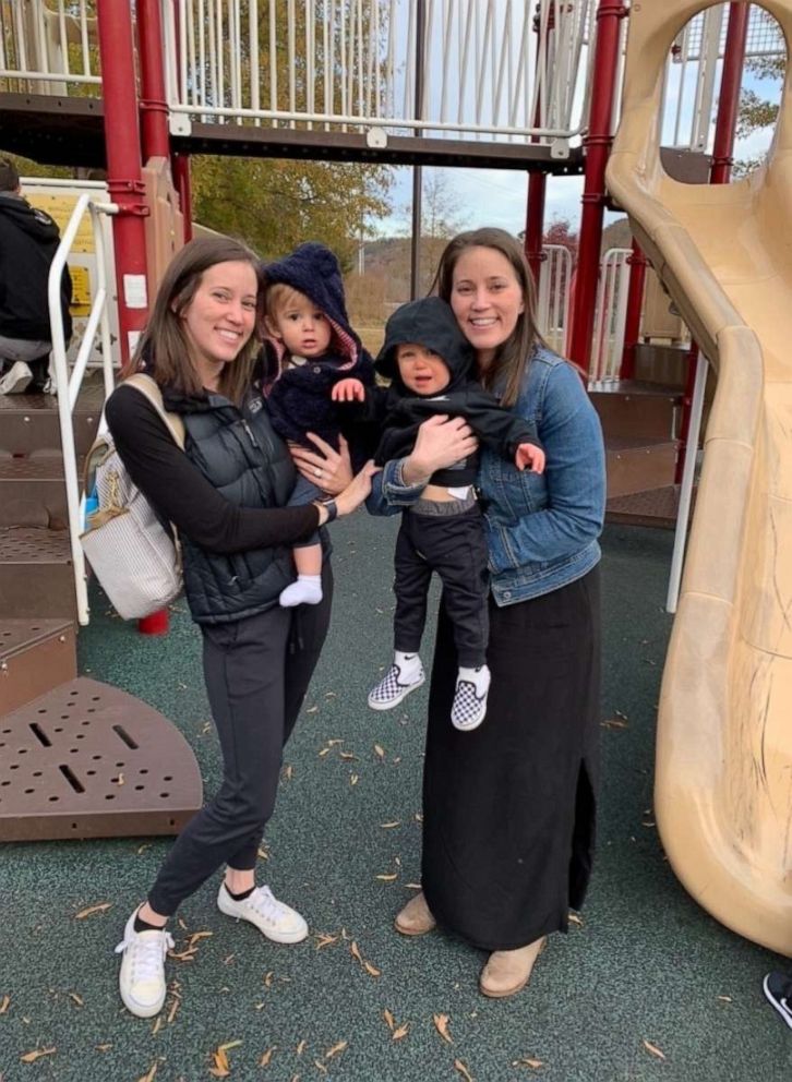 PHOTO: Twin sisters Amber Tramontana and Autum Shaw were in neighboring rooms at Fort Sanders Regional Medical Center in Knoxville, Tennessee, when they gave birth on Oct. 29. Tramontana and Shaw also have toddler boys who are the same age. 