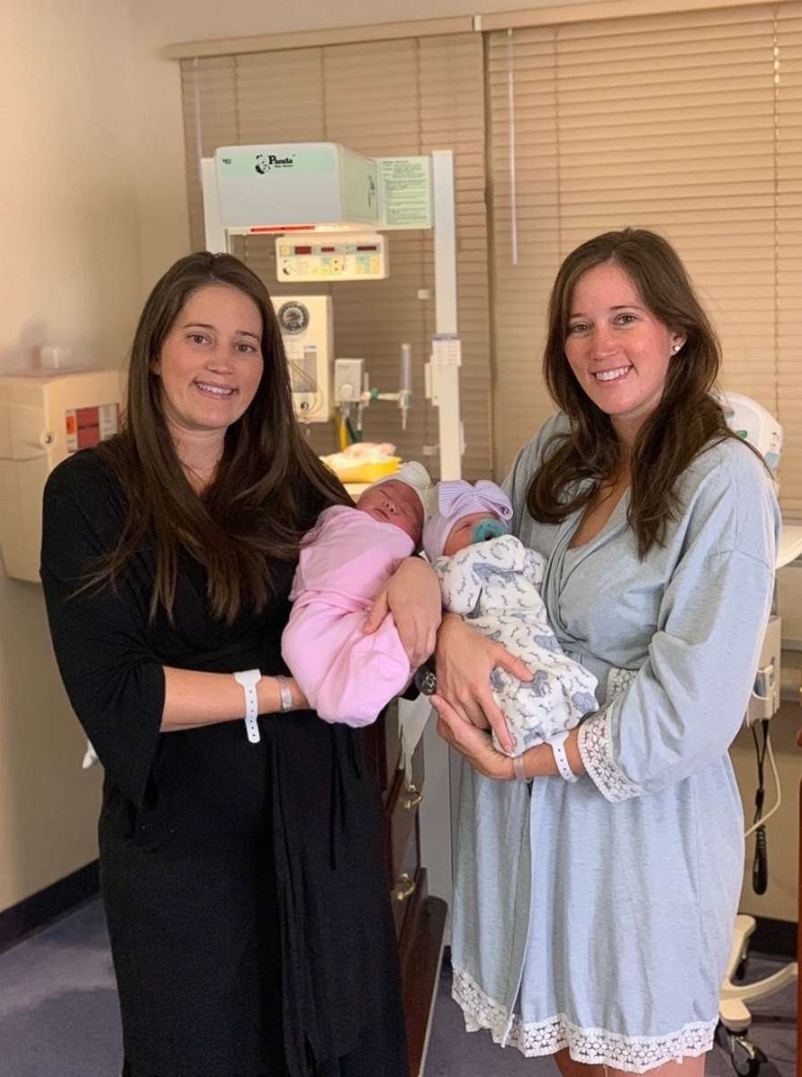 PHOTO: Twin sisters Amber Tramontana and Autum Shaw were in neighboring rooms at Fort Sanders Regional Medical Center in Knoxville, Tennessee, when they gave birth 90 minutes apart on Oct. 29.